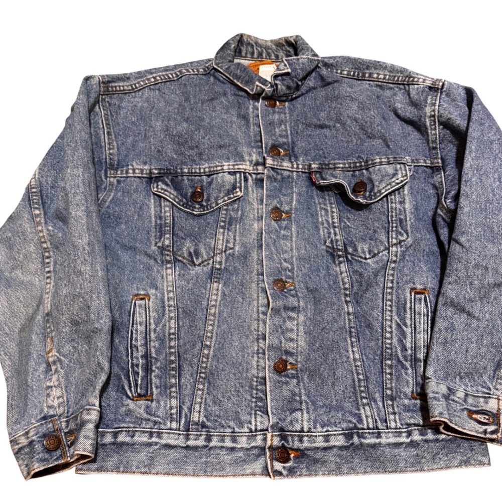 Vintage Levis 57508-0214 Acid Wash Denim Trucker Jacket Made in USA Mens Large